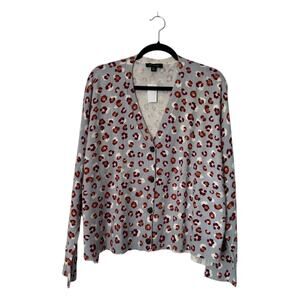 Ann Taylor Sweater XXL Leopard Print V-Neck Long Sleeve Button Front Cardigan